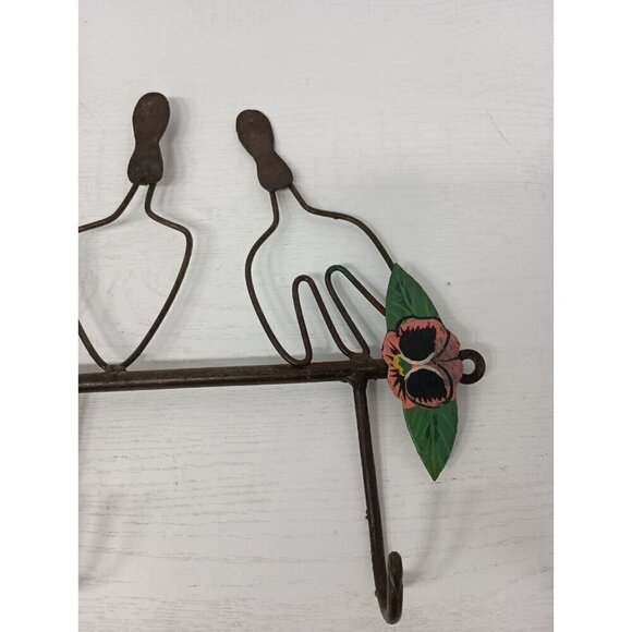 VTG Metal Garden Tools Flower 4 Hooks Hanging Rack Rustic MCM Industrial Rare - Picture 2 of 7